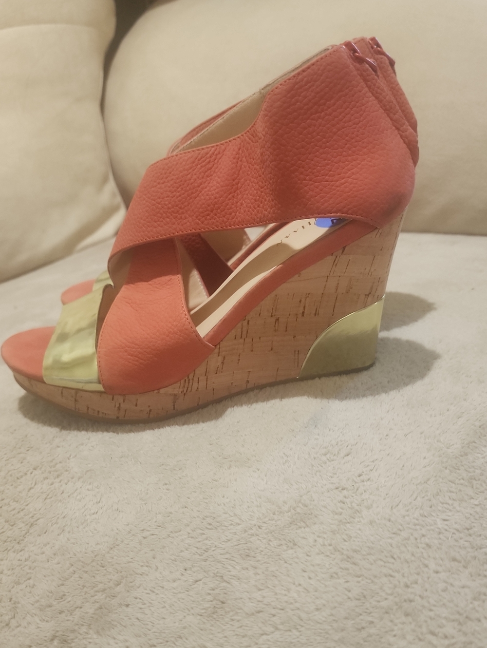 NWT.Cole Haan Coral Wedge Sandals with Gold Accent